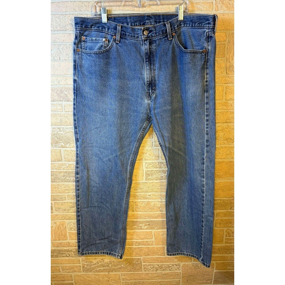 Levis 505 Mens‎ Size 42x30 Regular Straight Fit Jeans Medium Blue Washed Denim